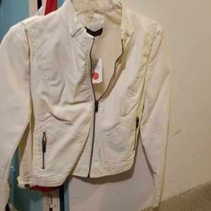Toxik3 White Leather Material Jacket Coat With Zipper